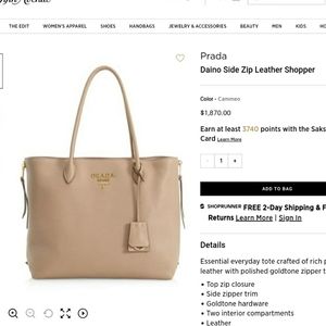 Prada Daino side zip leather shopper